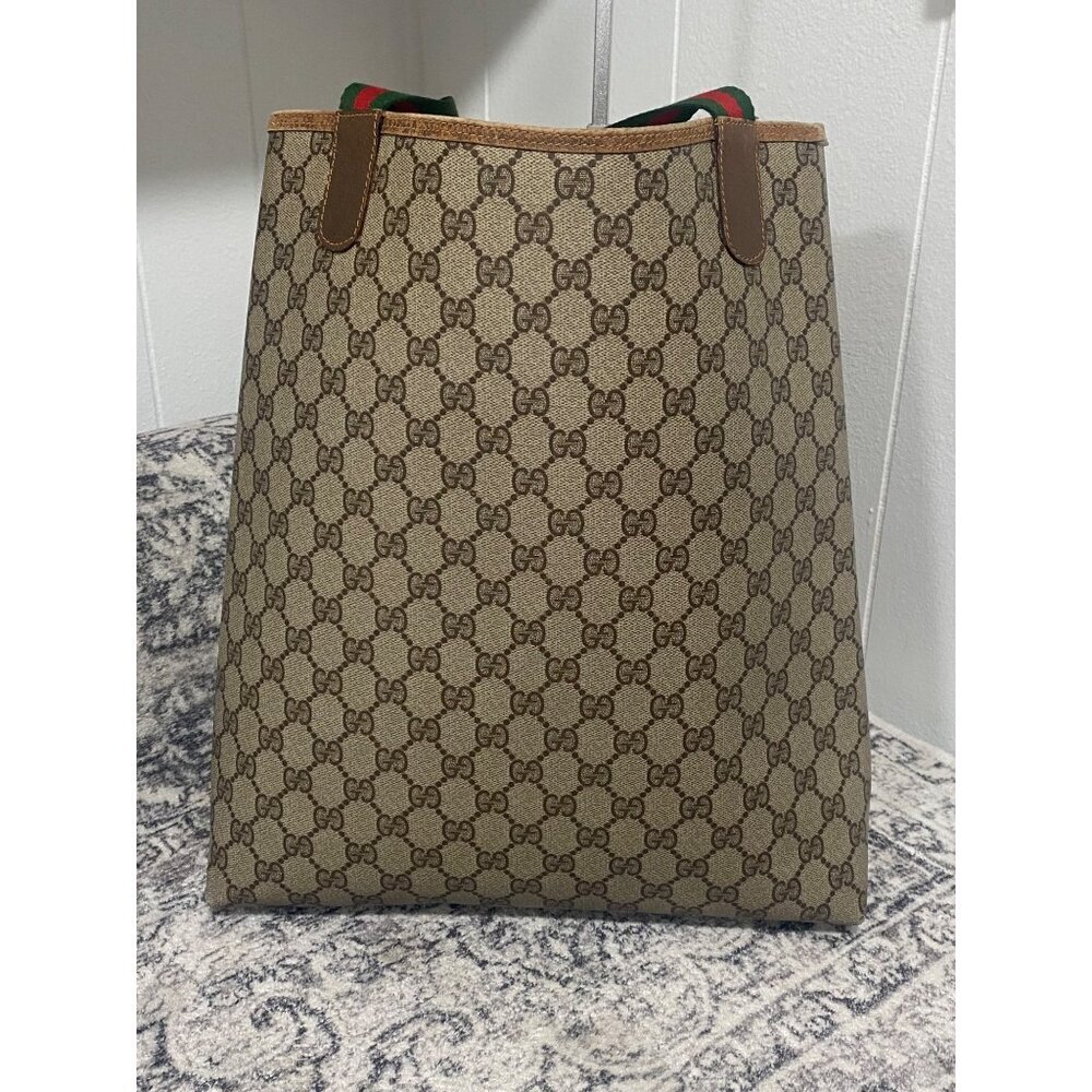 Vintage Gucci GG Supreme Monogram Sherry Line Canvas Tote Bag in Tan Brown - Picture 4 of 10